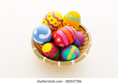 Colourful easter egg in basket