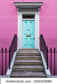 Colourful Entry & Door To A 18th Century Georgian London House, UK.