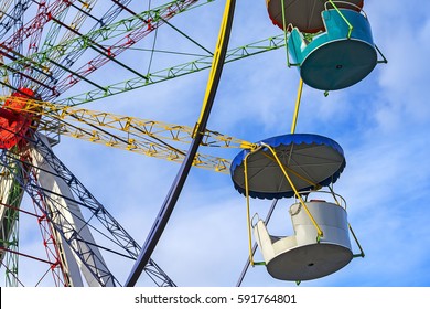 A Colourful Ferris Wheel. Front View