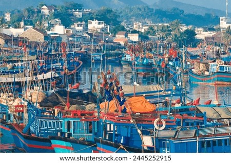Colourful fishing boats at the habour of Nha Trang, Vietnam, Indochina, Southeast Asia, Asia