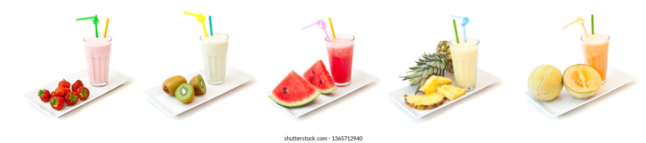 Colourful Fresh Fruit Juice And Smoothie Menu - Strawberry, Kiwi, Watermelon, Pinapple And Melon. 