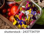 Colourful Freshly Picked Edible Flowers