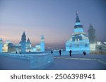 Colourful ice sculptures at the Harbin Ice Festival