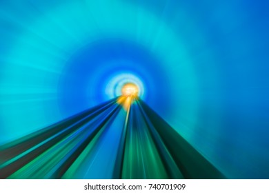 Colourful Light Trails In Train Tunnel Shot In Shanghai,China.