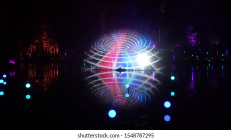 Colourful lights in a forest with abstract lights 