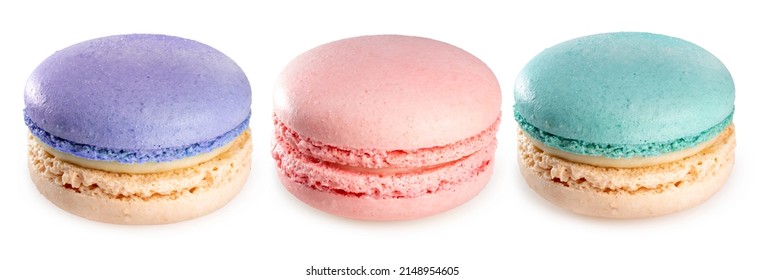 Colourful Macaron or macarone isolated on white background, Sweet Macaron Isolated on White With clipping path.