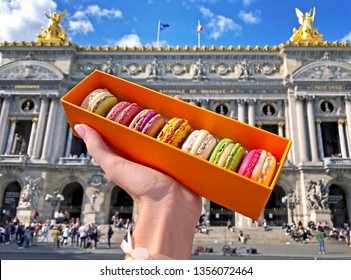 Colourful Macarons In Front Of The Opera Paris Summer Day 