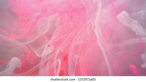Colourful Pink and White Paint 
Threads and Drops Mixing in Water. Ink swirling. Underwater 4K Macro Shot.