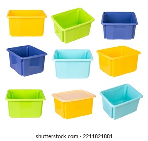 Colourful plastic containers isolated on white background	 - Powered by Shutterstock