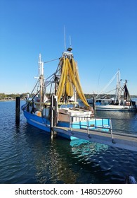 Colourful Prawn Trawler Fishing Boat Ship On River Water Ocean