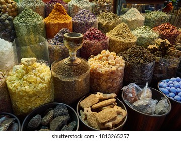 A Colourful Selection Of Spices At A Market Stall In An Arabian Market.