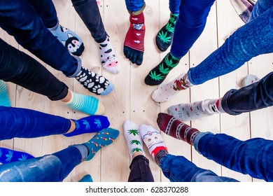 Colourful Socks, Jeans And Feet