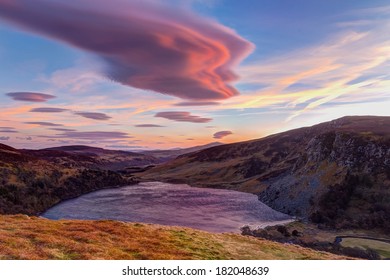 Colourful sunset over Lough Tay in Wicklow