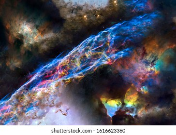 A colourful supernova remnant somewhere in outer shell Veil Nebula region in bright colours. Elements of the image were furnished by NASA - Powered by Shutterstock