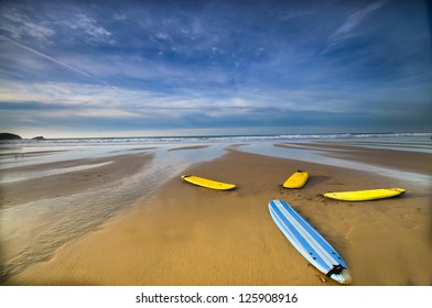 Colourful Surf Boards On Fistral  Beach Newquay Cornwall England