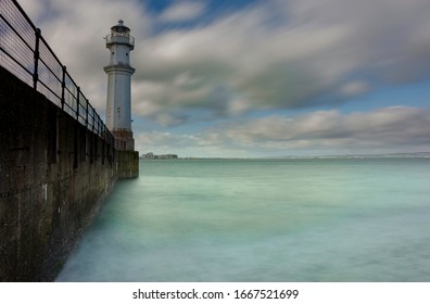 Colourful And Vibrant Image Of Leith Lighthouse, Edinburgh, Scotland.