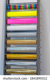 Colourful Vinyl Foils in Rolls at Rack Shelf