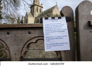 Colston Basset, Nottinghamshire, UK, 21st March 2020, Saint Johns Church With Covid 19 Coronavirus Closure Sign