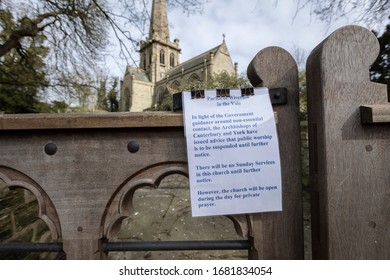 Colston Basset, Nottinghamshire, UK, 21st March 2020, Saint Johns Church With Covid 19 Coronavirus Closure Sign