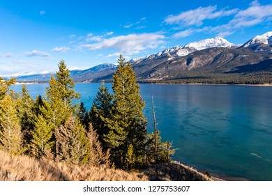 Columbia Lake which is the headwaters of the Columbia River in the East Kootenays near Invermere British Columbia Canada in the early winter