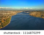 Columbia River flowing under bridges and through the Tri-Cities of Washington 
