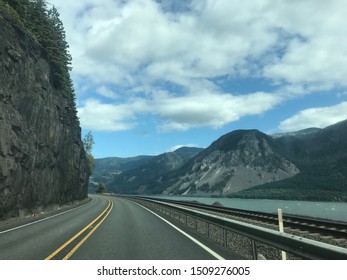 Columbia River Gorge Scenery On A Day With Scattered Clouds