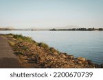 Columbia River in Tri-Cities Washington with Rattlesnake Mountain in distance