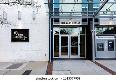 COLUMBIA, SC, USA-8 JANUARY 2010: First Community Bank, Entrance, Sign, ATM And Logo, On Lady Street.