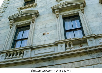 Columbia, South Carolina / USA - Aug 7, 2019: South Carolina State House. Building Located In The Capital Columbia SC, Walking Tour Around The Capital Grounds, Building Damaged By General Sherman.