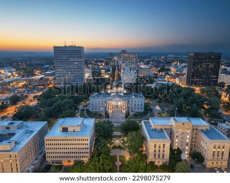 Columbia, South Carolina, USA downtown cityscape at dusk.