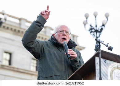 Columbia, South Carolina, USA - January 20, 2020: Presidential hopeful Bernie Sanders (D) speaks to 
attendees of the the 20th annual "King Day At The Dome" rally held at the S.C. Statehouse.