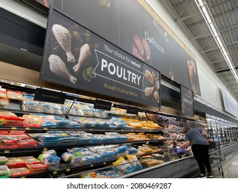 Columbia, TN, USA - November 18th, 2021: The Poultry Section At A Large Walmart Store In Columbia, TN. 