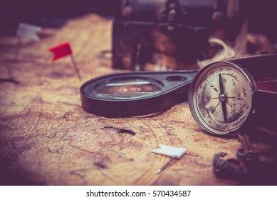 Columbus Day And World Map With Compass