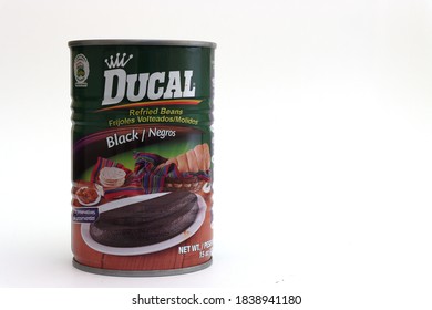 COLUMBUS, GEORGIA/ USA - 09-25-2020
Can Of Ducal Refried Beans Isolated On White Background.