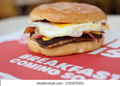 COLUMBUS, GEORGIA/USA - 06-08-2020
Breakfast Baconator At Wendy's. The New Breakfast Menu Was Launched Nationwide On March 2nd, 2020.