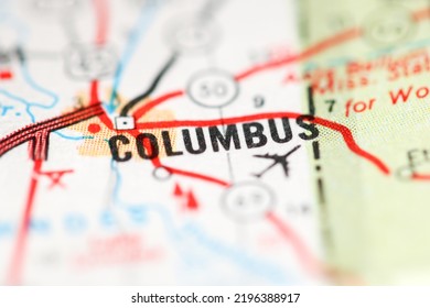 Columbus. Mississippi. USA On A Geography Map