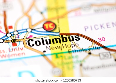 Columbus. Mississippi. USA On A Map