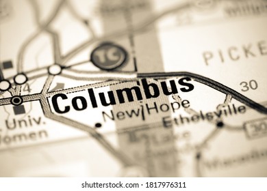 Columbus. Mississippi. USA On A Map