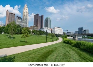 COLUMBUS, OH - JUNE 17, 2018: Columbus, Ohio City Skyline From Battelle Riverfront Park