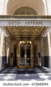 COLUMBUS, OH - JUNE 28: The Hotel LeVeque entrance is shown on June 28, 2017. An Autograph Collection Hotel, it opened March 24, 2017 in Columbus, OH. 
