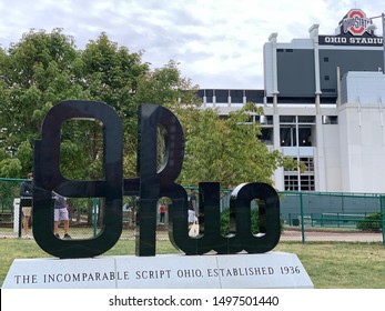 COLUMBUS, OHIO - AUGUST 31, 2019:  The Script Ohio Display Sits Outside The Ohio Stadium, The Home Of The OSU Buckeyes.