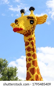 Columbus, Ohio August 5, 2020
Giant Lego Giraffe Featured In Front Of Legoland Store In Easton Town Center.