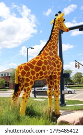 Columbus, Ohio August 5, 2020
Giant Lego Giraffe Featured In Front Of Legoland Store In Easton Town Center.