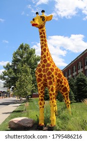 Columbus, Ohio August 5, 2020
Giant Lego Giraffe Featured In Front Of Legoland Store In Easton Town Center.