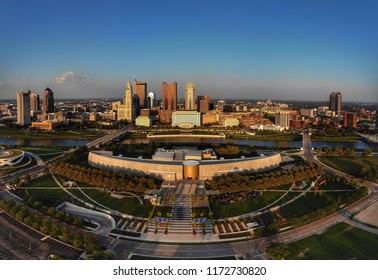 Columbus, Ohio City Scape Skyline Panorama Arial Shot. High Resolution.