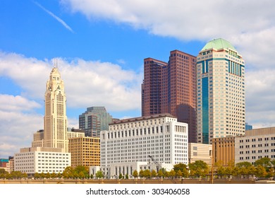 Columbus Ohio, Downtown Buildings On A Sunny Day