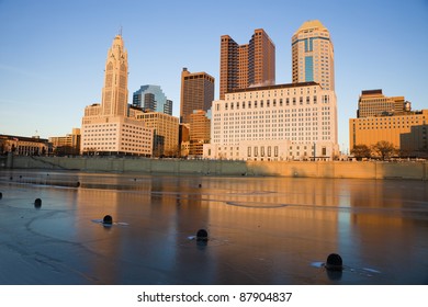 Columbus, Ohio - Downtown Seen During Winter Afternoon Accross The River.