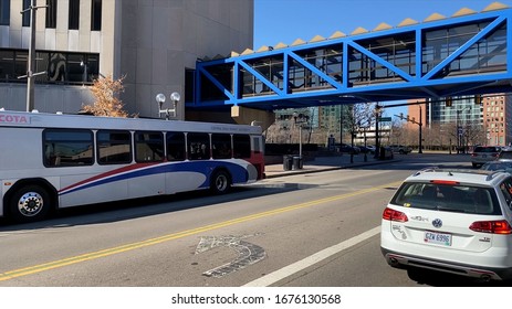 Columbus, Ohio / Franklin - February 23rd 2020 City Bus On Road