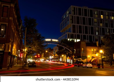 COLUMBUS, OHIO - JUNE 8, 2016:  The Short North District Of Columbus, Ohio Has A Booming Nightlife.  There Are Abundant Restaurants And Boutiques In This Vibrant Downtown Area.