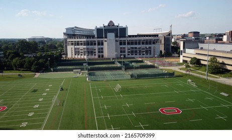 Columbus, Ohio - May 29, 2022: The Ohio State University NCAA Football Stadium On College Campus With Logo On Practice Field